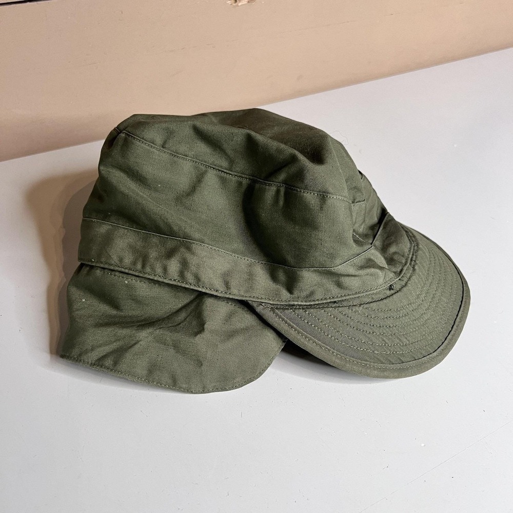 50s Vintage U.S. Army Hat Cap Fitted Mens 7 1/4 Green Ear Neck Flap Lined Winter